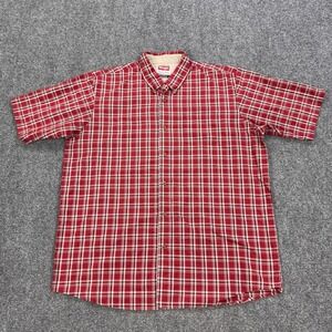 Wrangler Shirt Mens XLT‎ Red Plaid Short Sleeve Button-Up Wrinkle Resist